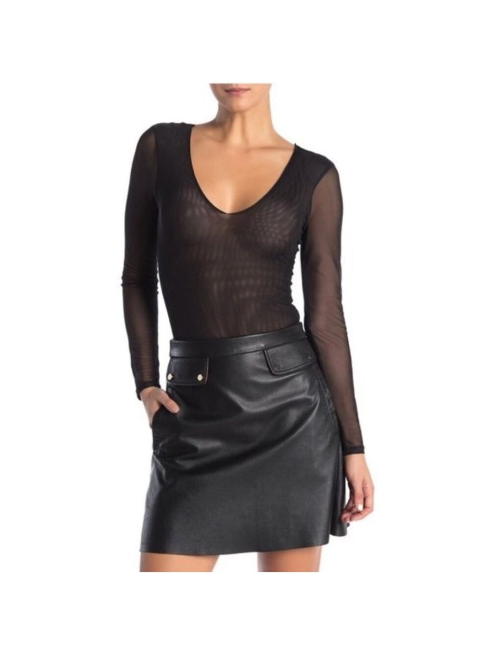 NWOT Socialite Double V Long Sleeve Bodysuit